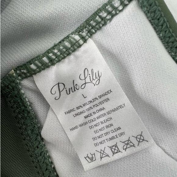 Pink Lily Army Green One Piece Criss Cross Mesh Size Large - Picture 3 of 5